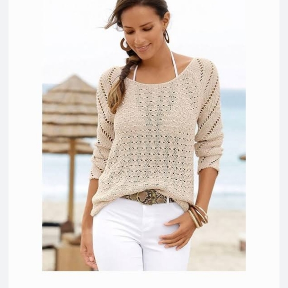 Guess Open Knit Cream Sweater Size M - Picture 11 of 12